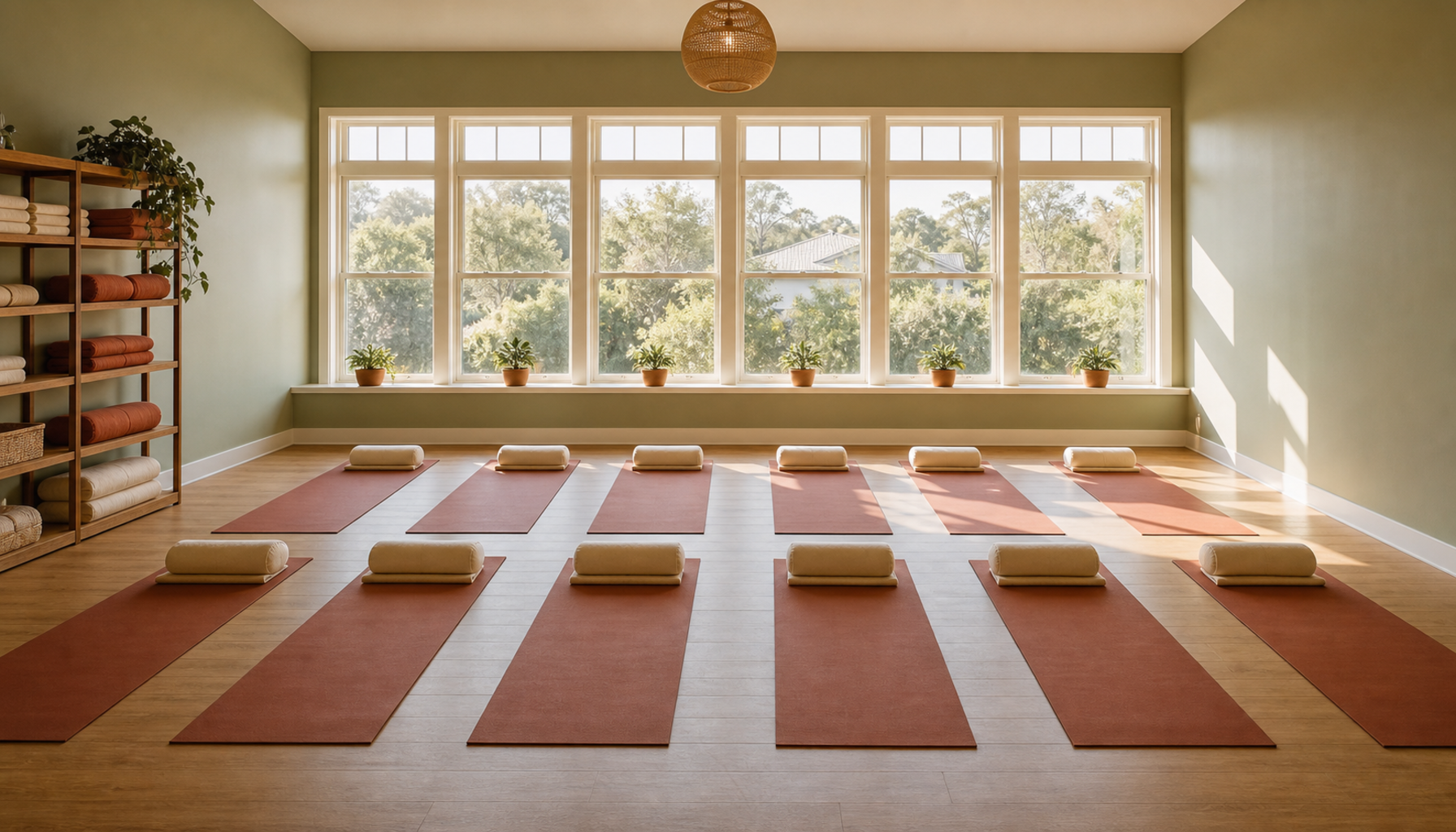 The single sunlit Encinitas studio with morning light through east windows