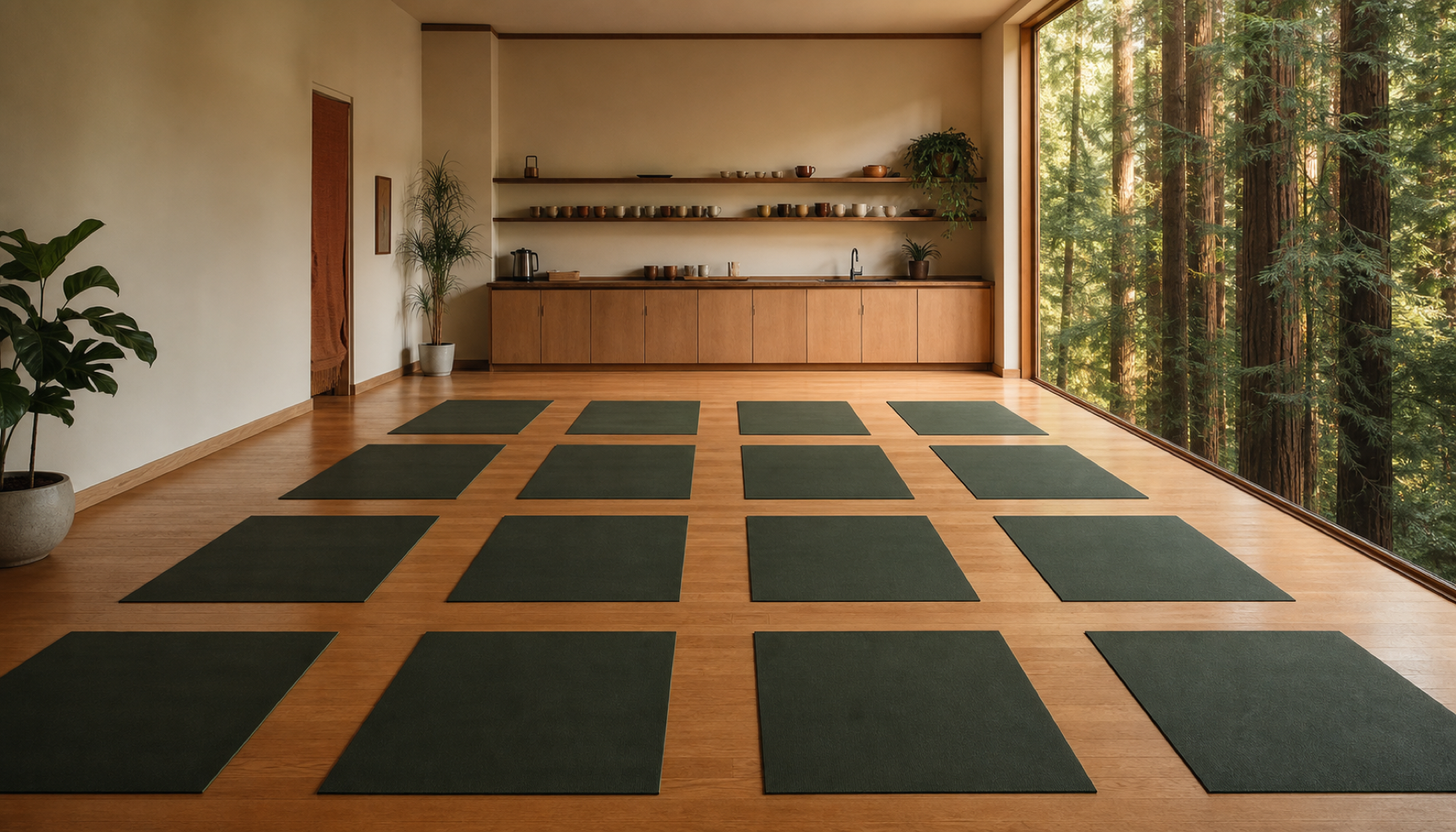 The Santa Cruz Main Room with redwoods framed in the full-height window