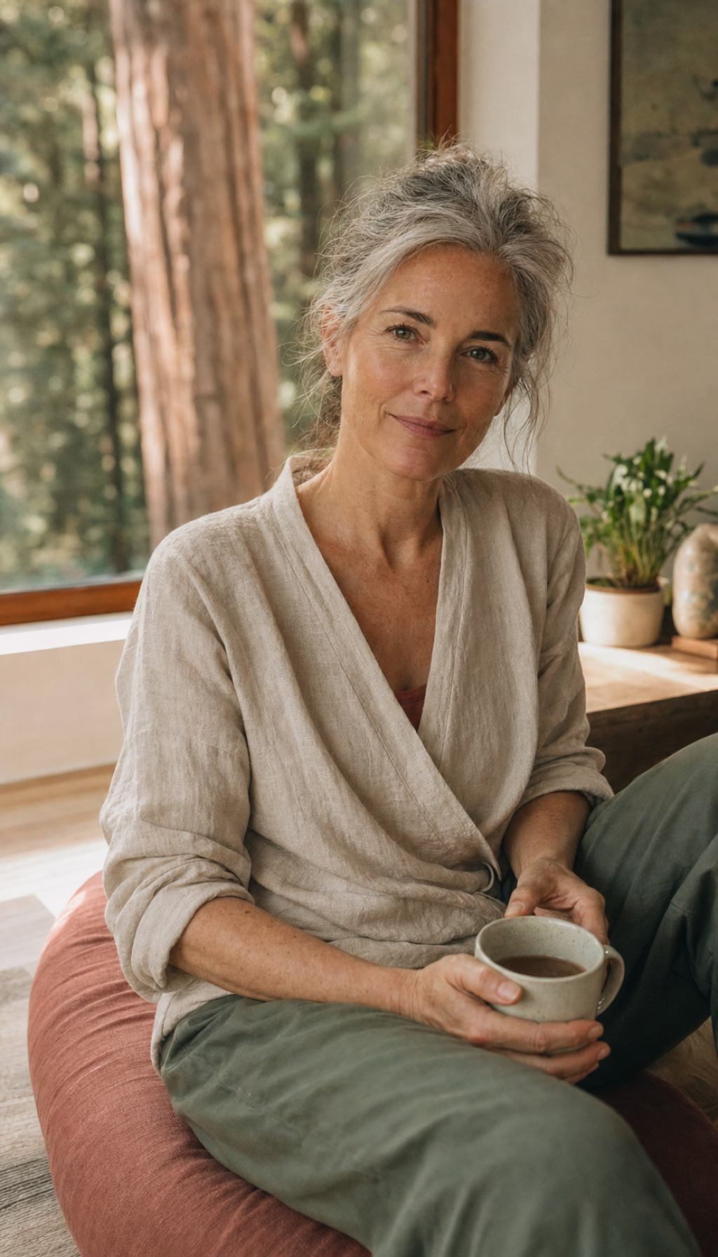 Willow Hayes, Yin and Restorative teacher, seated in a calm studio setting