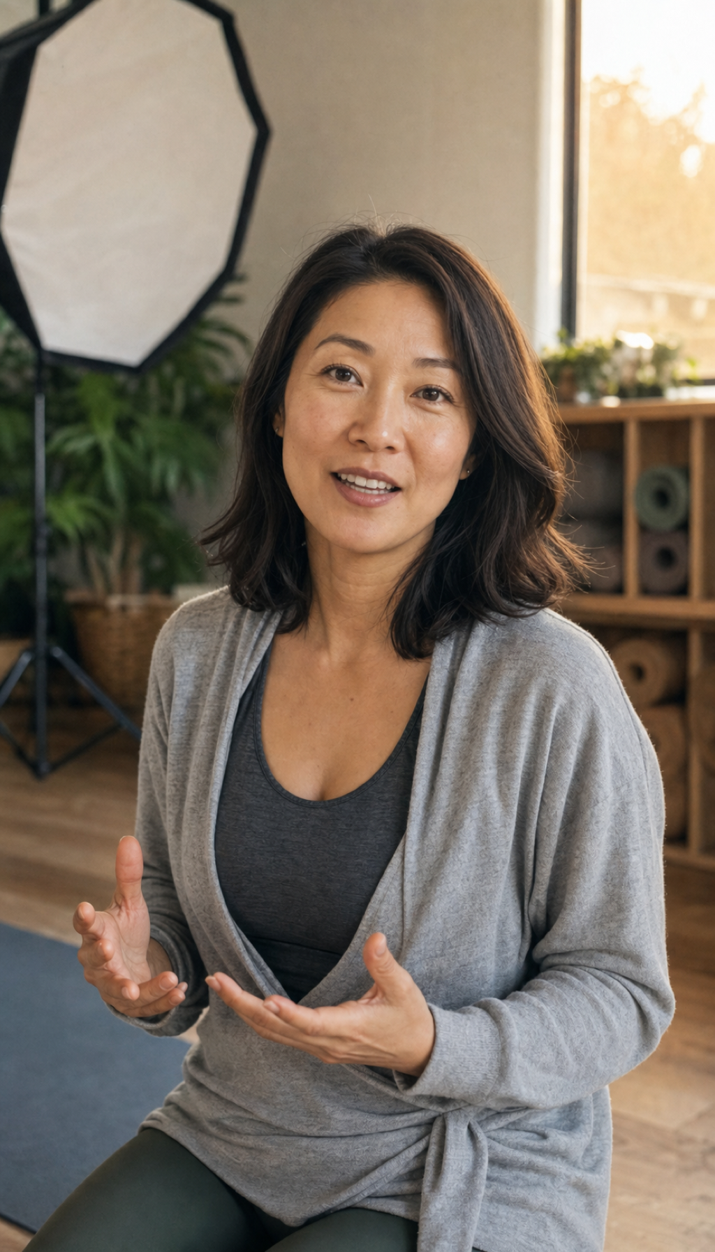 Grace Kim, Online Studio lead, at the camera setup in the online studio